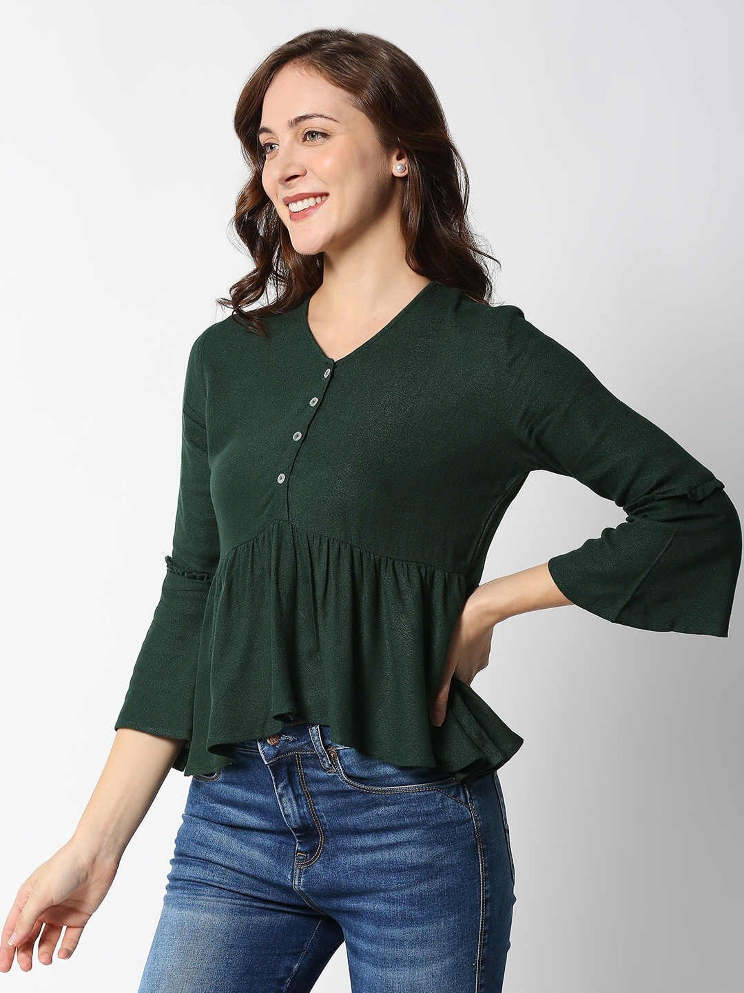 Pepe Jeans Dark Green Peplum Top