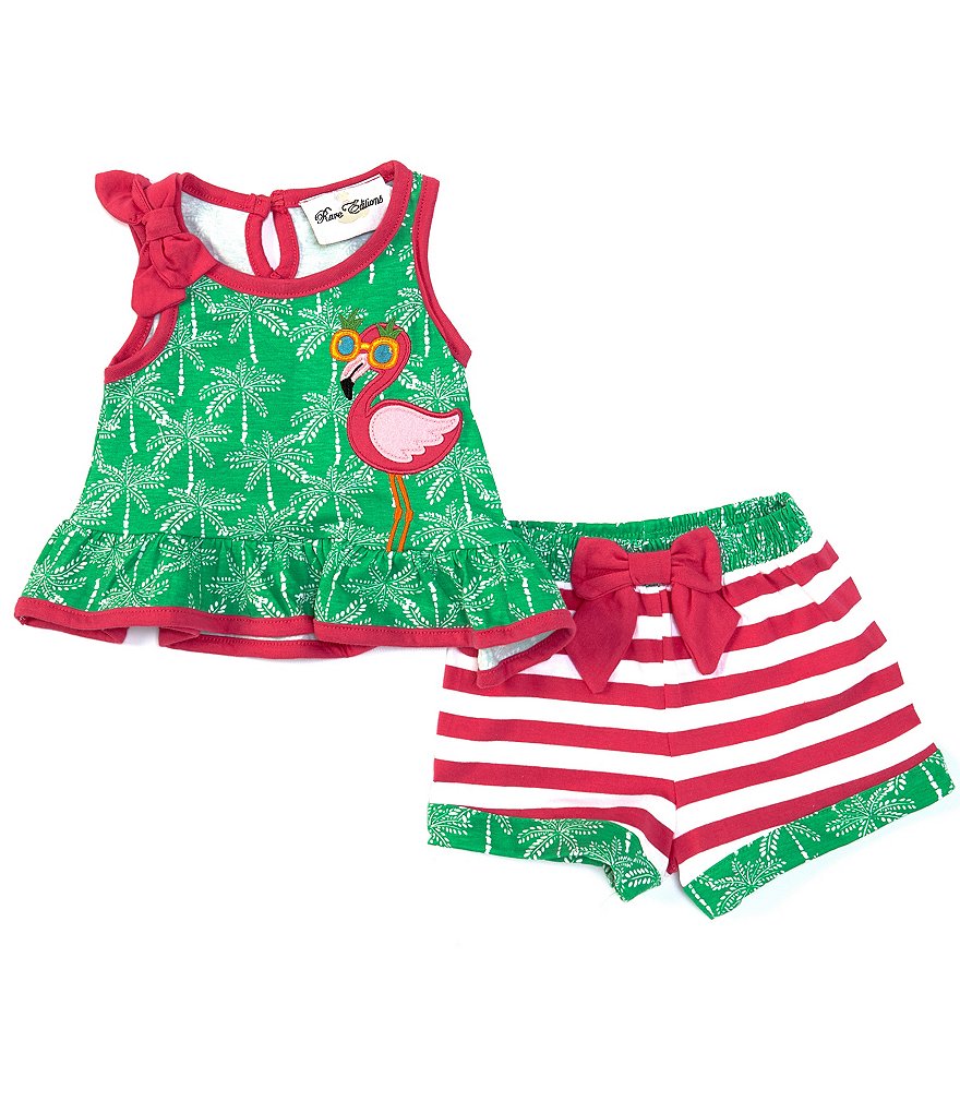 Rare Editions Baby Girls 3-24 Months Palm Tree Printed Tank Top & Striped Shorts Set