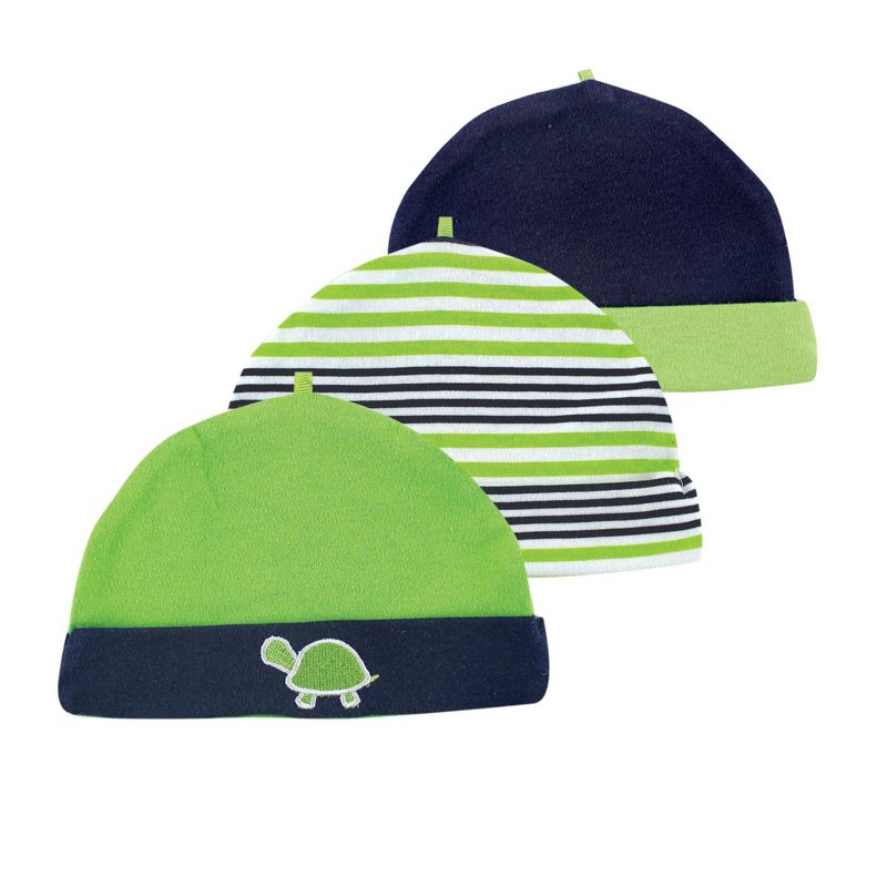 Yoga Sprout Baby Boy Cotton Caps 3pk, Turtle, 0-6 Months