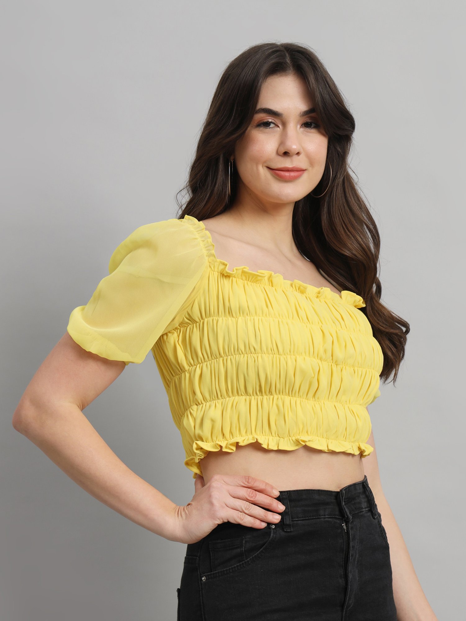 Scorpius Yellow Slim Fit Crop Top