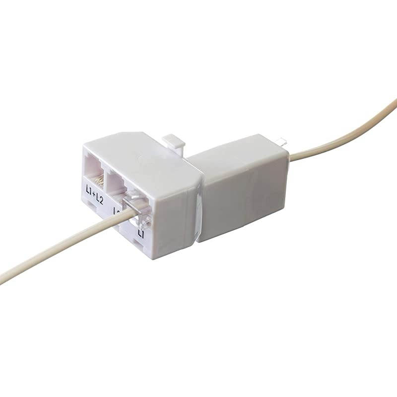 Telephone Splitter 2 Line Adapter 3Way Splitter Line 1 Line 2 and Twin Line Dual Line Separator 4 Conductor Connector 2 Phone Lines White 3 Pack