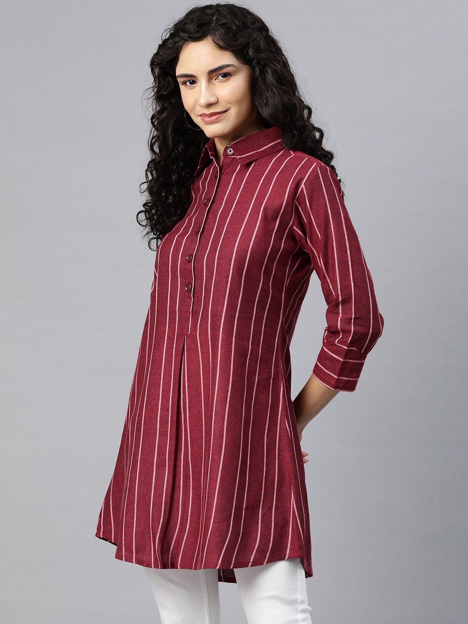 Cottinfab Dark Red Cotton Striped Top