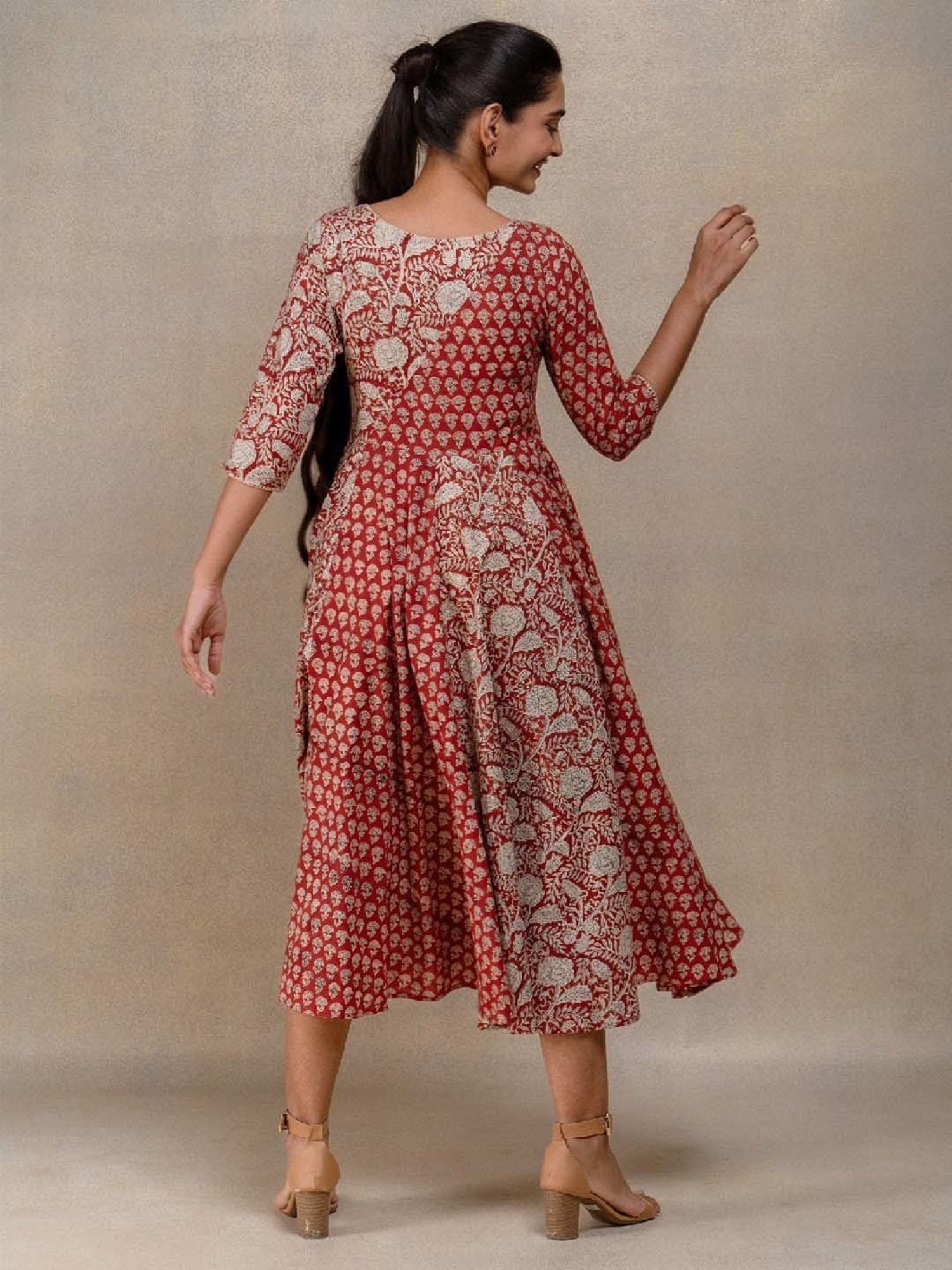 Okhai Red Floral Print Pure Cotton Ethnic Dress