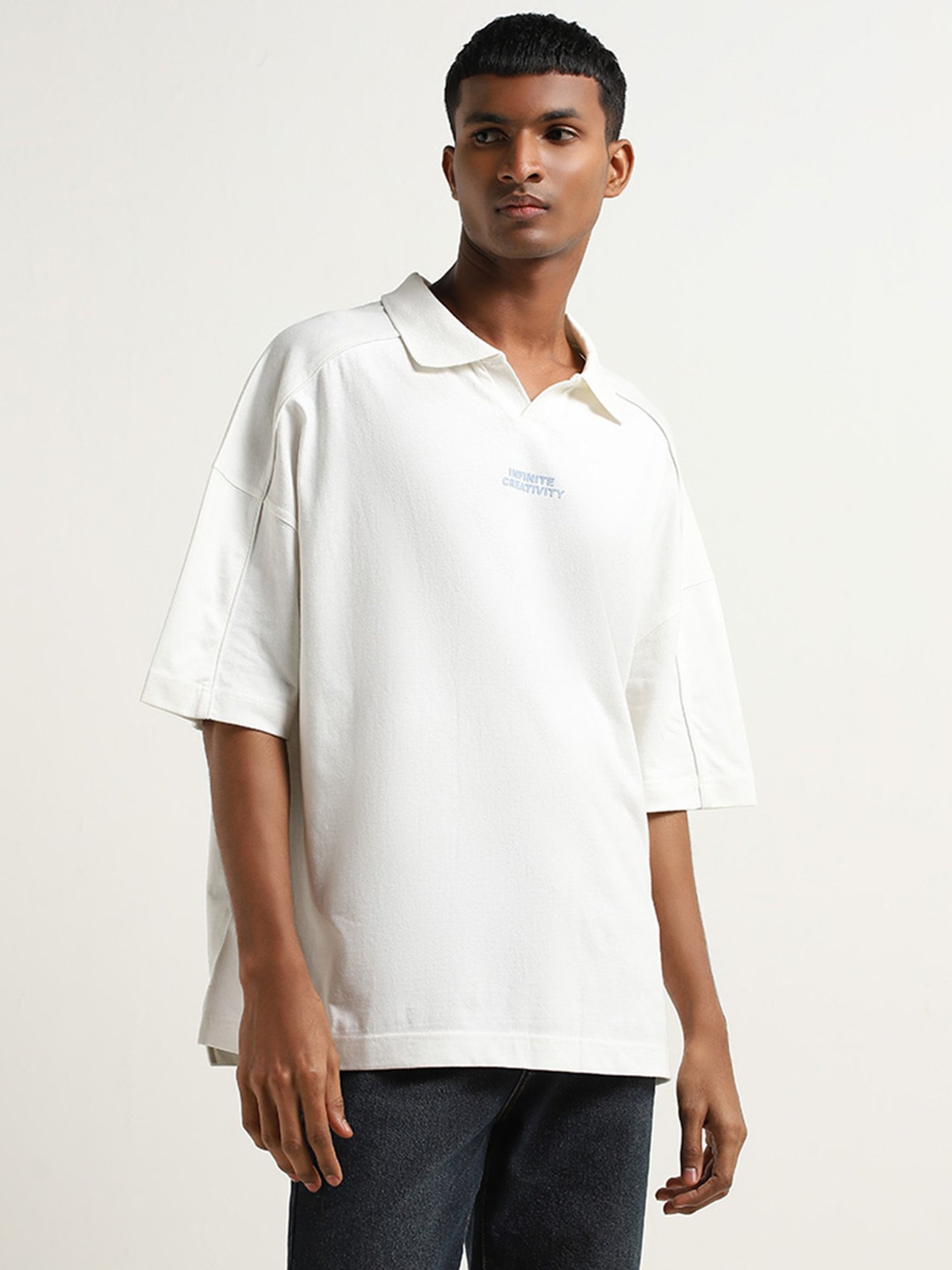 Nuon by Westside White Typographic Print Relaxed-Fit Cotton T-Shirt