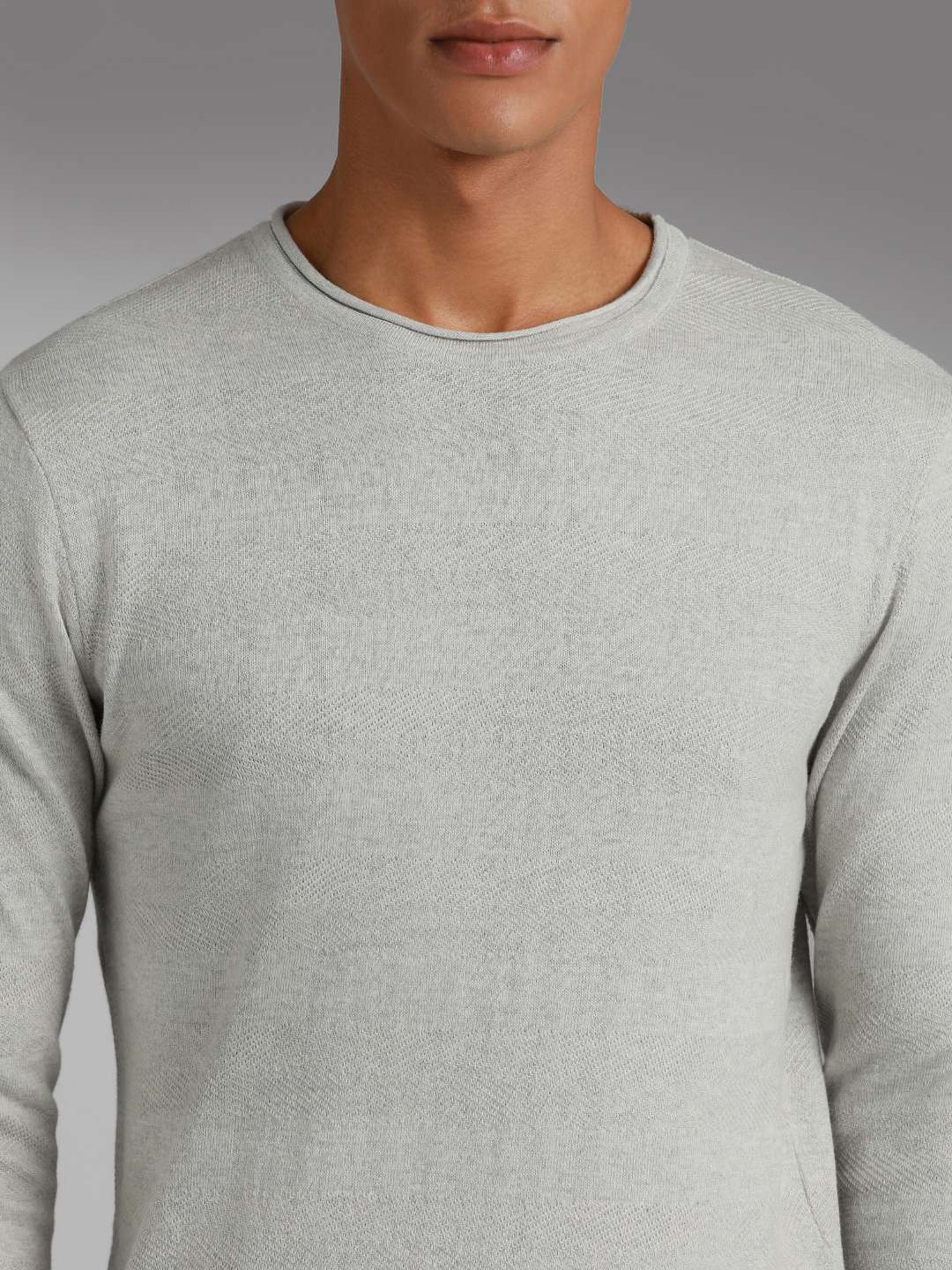 High Star Grey Cotton Regular Fit Sweater