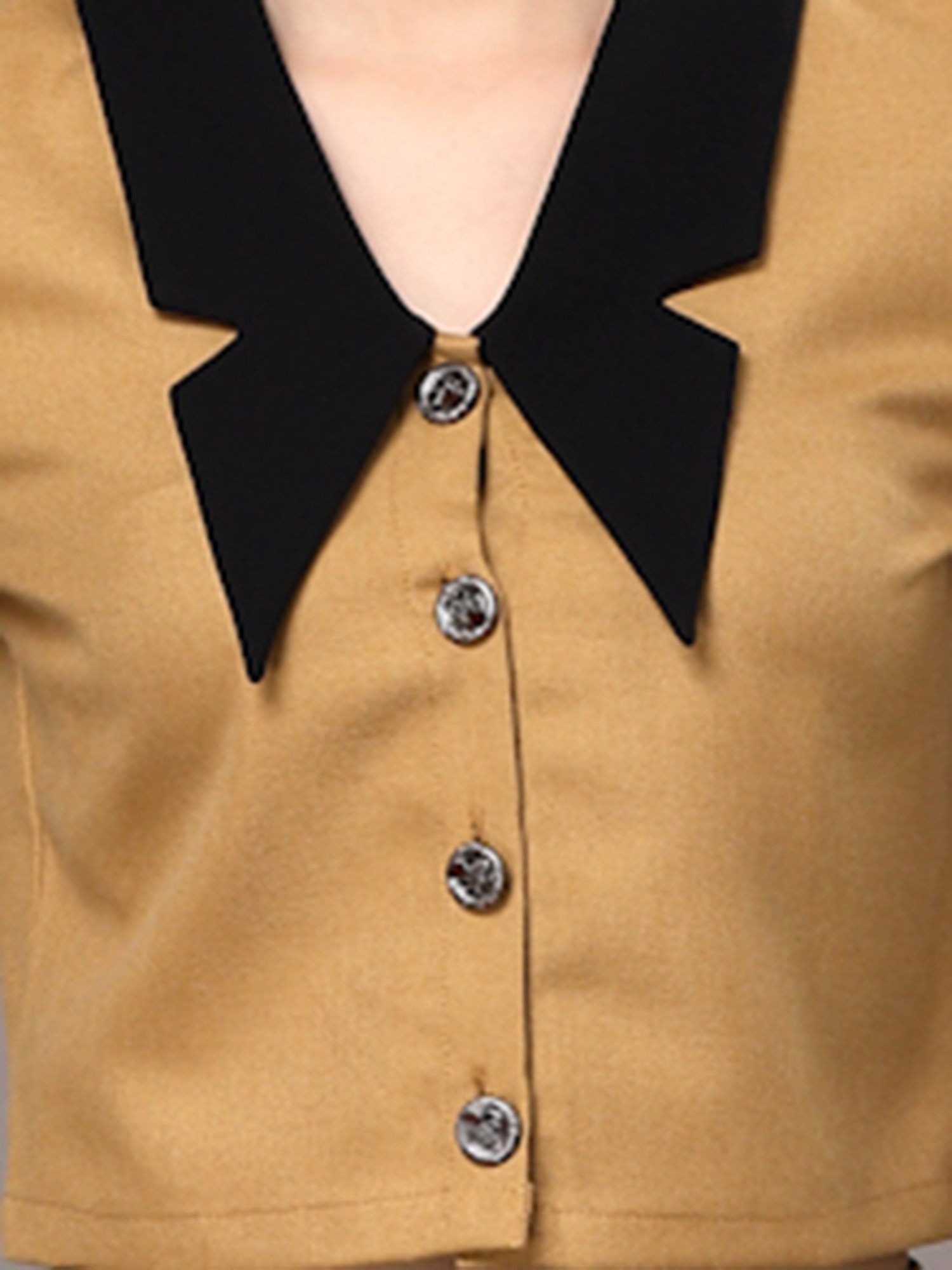 KASSUALLY Mustard Relaxed Fit Crop Shirt