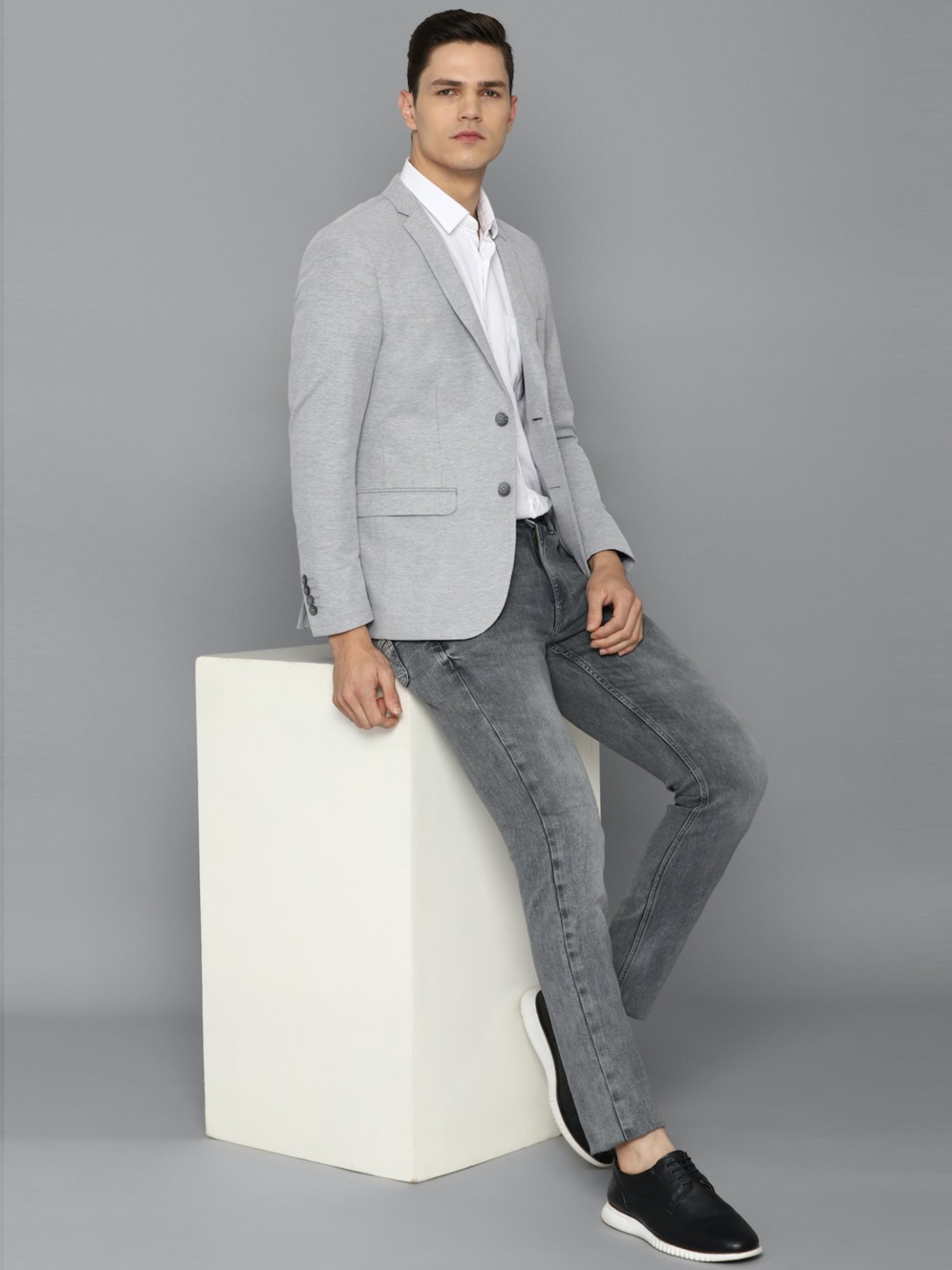 Louis Philippe Sport Grey Slim Fit Texture Blazer