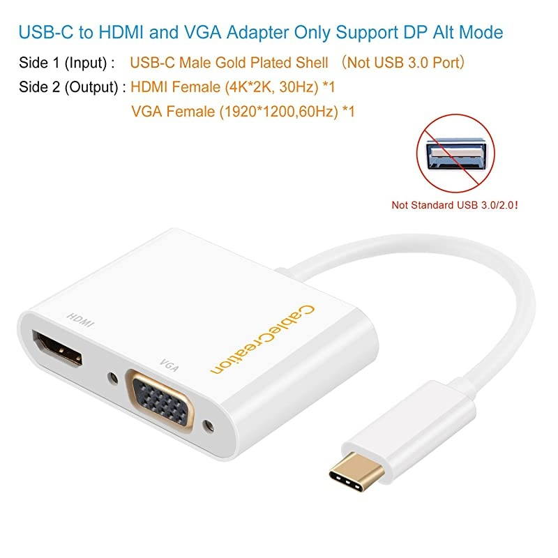 USB C to HDMI + VGA  Type C to Dual HDMI VGA Splitter Thunderbolt 3 Compatible Adapter Compatible with XPS 13 MacBook Pro 2019iPad Pro 2019 Yoga 910Surface Go Chromebook Pixel