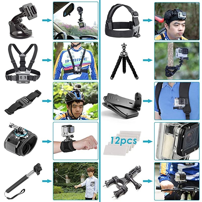 Hero 7 Black with 50 Piece Action Accessory Kit - Straps - Harnesses - Mounts - Adapters All-in-One Bundle