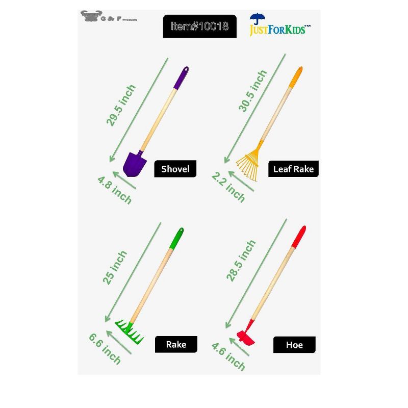 Kids Garden Tools Set, Rake, Spade, Hoe and Leaf Rake -Justforkids