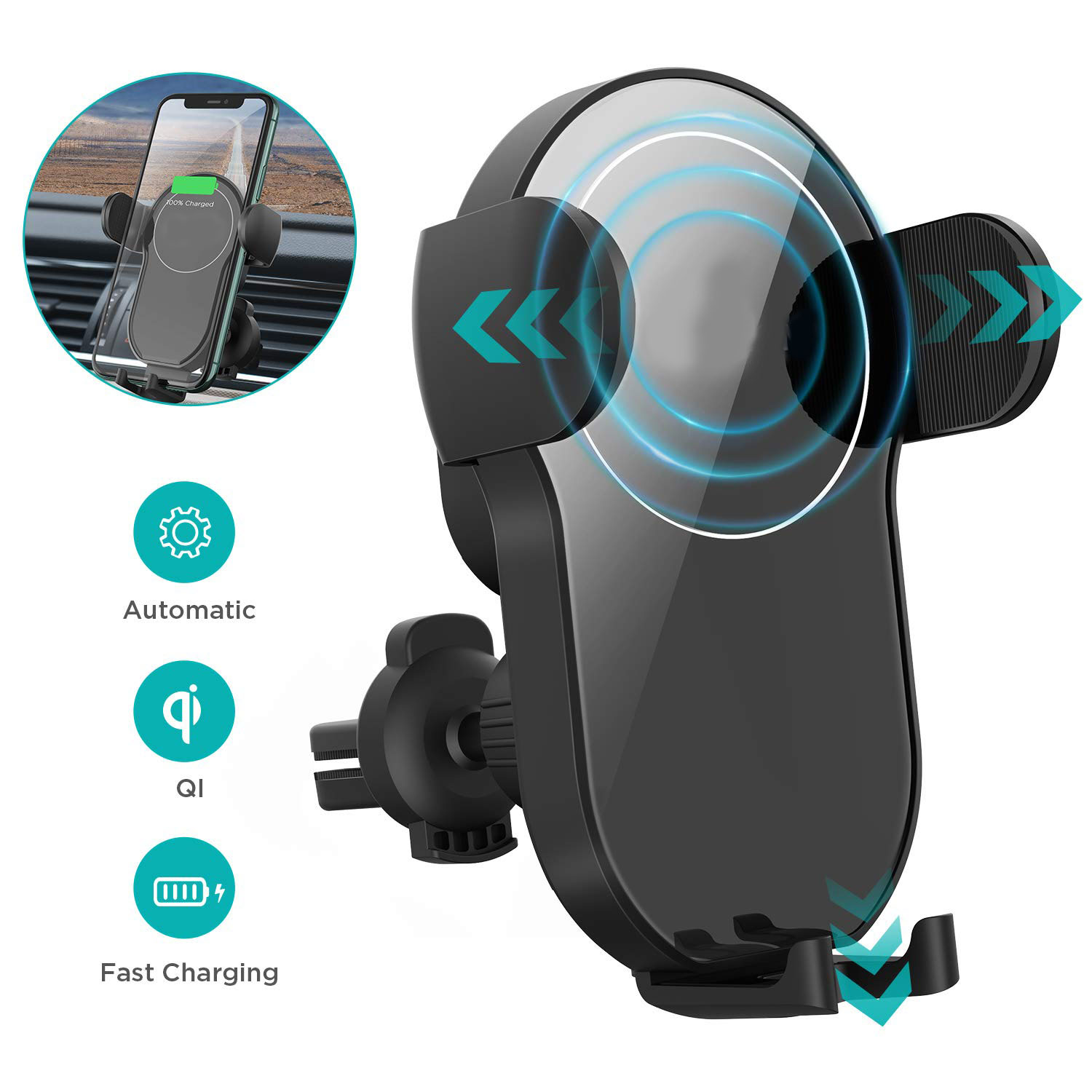 Hannord Wireless Car Charger,15W Qi Fast Charging Car Mount Charger Auto-Clamping Smart Positioning Air Vent Phone Holder Compatible with iPhone11/11Pro/11Pro Max/XS/XR/X/8/8+,SamsungS10/S10+/S9/S8