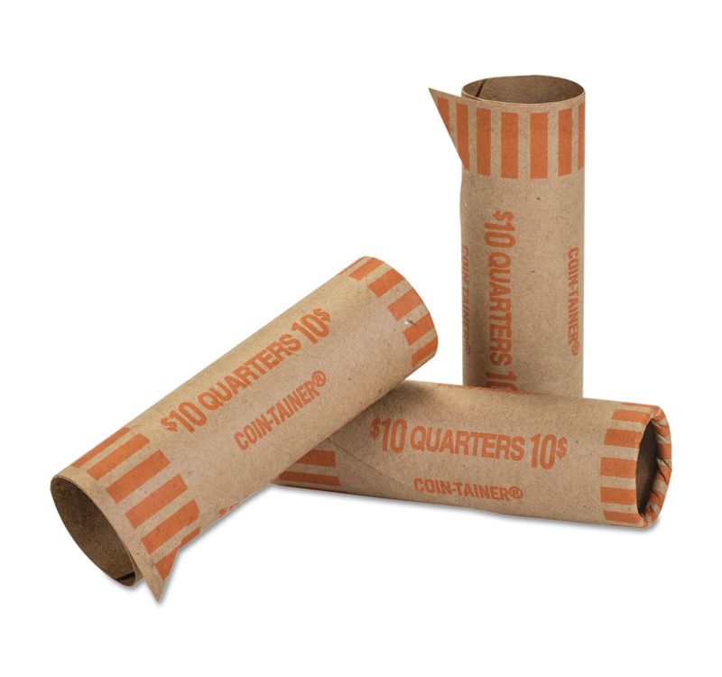 Coin-Tainer Preformed Tubular Coin Wrappers Quarters $10 1000 Wrappers/Box 20025