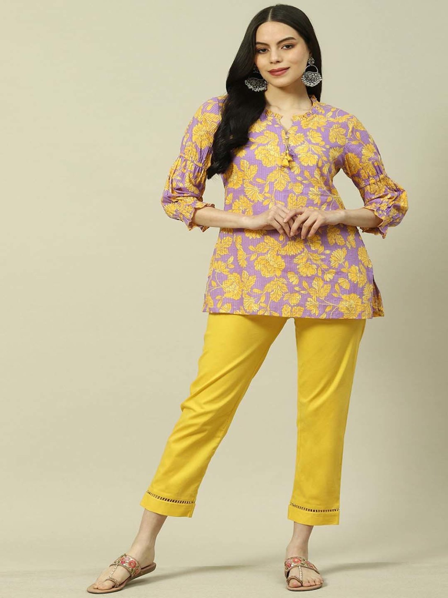 Rangriti Purple Cotton Printed Top