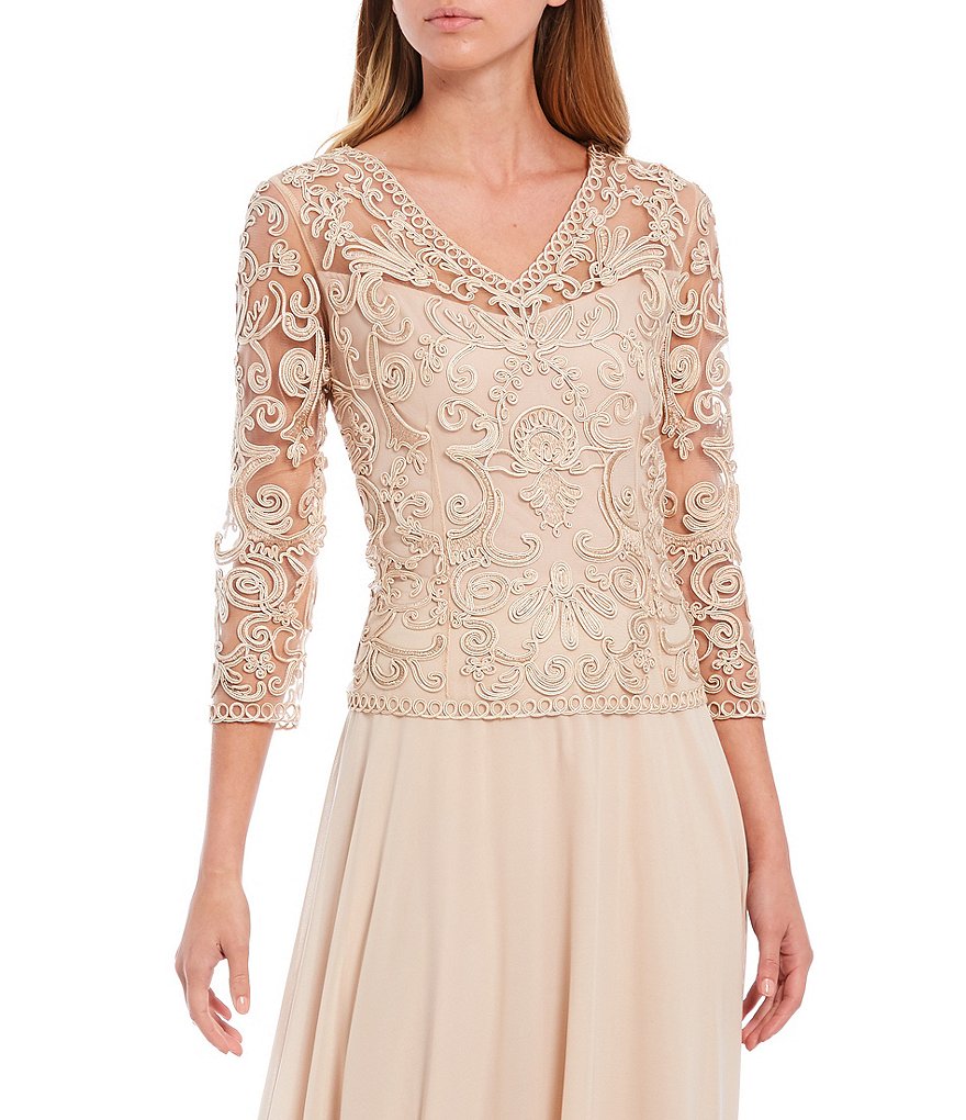 Soulmates V-Neck 3/4 Sleeve Lace Bodice A-Line Dress