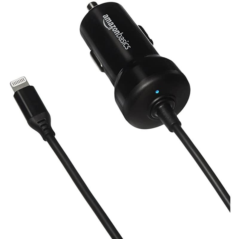Straight Cable Lightning Car Charger 5V 12W 3Foot Black 5Pack