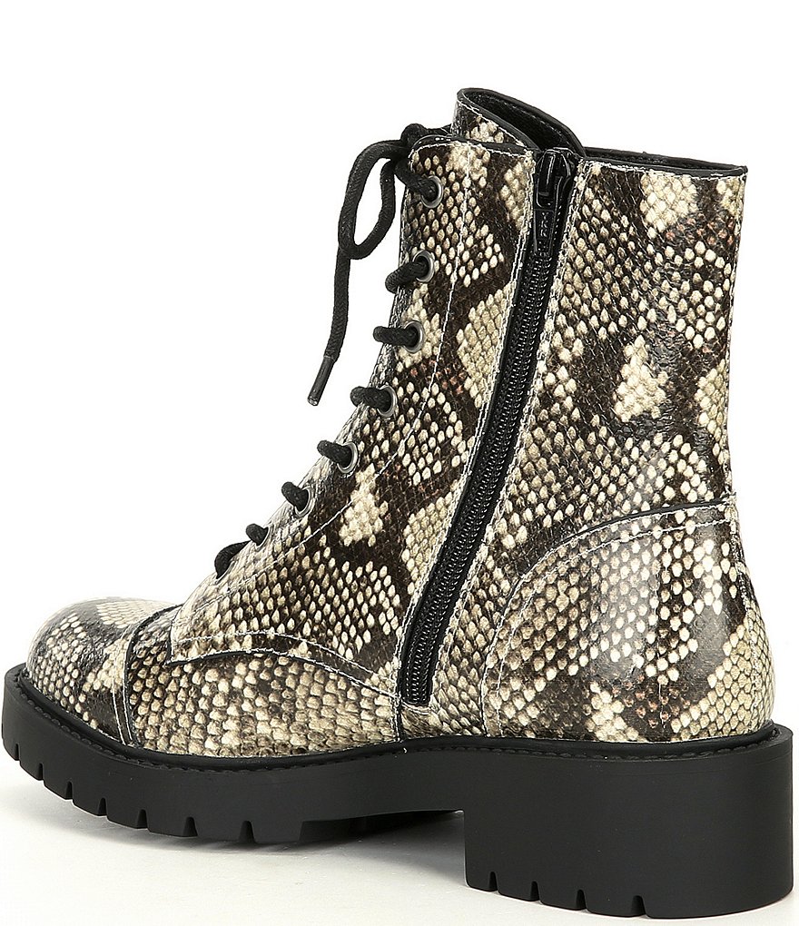 Chelsea & Violet War Snake Print Combat Block Heel Booties