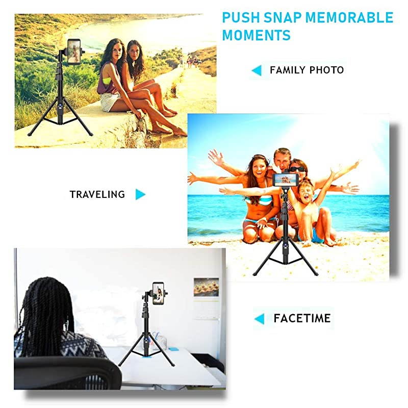 Selfie Stick Tripod  Integrated Portable AllInOne Professional Heavy Duty Aluminum Lightweight Bluetooth Remote For Apple Android Devices Non Skid Tripod Feet Extends To 51 Black