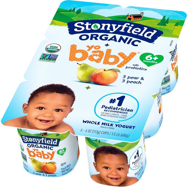 Stonyfield Organic YoBaby Pear & Peach Whole Milk Kids' Probiotic Yogurt - 6ct/4oz Cups