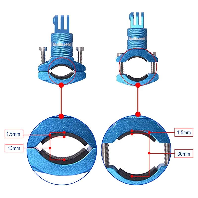 Aluminum Alloy 360&deg; Roatary Action Camera Bike Motorcycle Handlebar Clamp Mount Kit Motion Sports Camcorder BMX Bicycle Seatpost Pole Holder Compatible with GoPro Sony Akaso-Blue