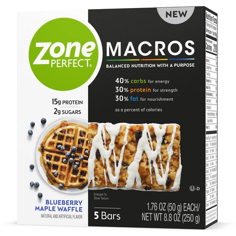 Zone Perfect Macros Blueberry Maple Waffle Nutrition Bars - 8.8oz/5ct