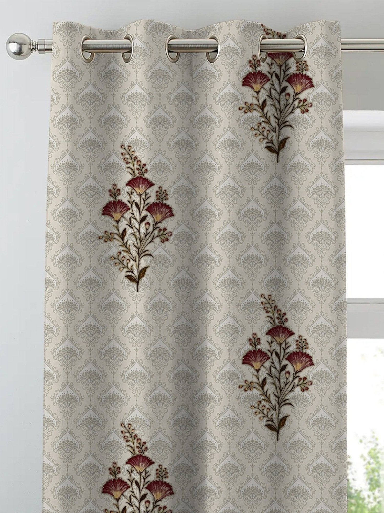 SPACES DRAPE STORY Elegent Grey & Brown Polyester 8 FT Door Curtain - Set of 2