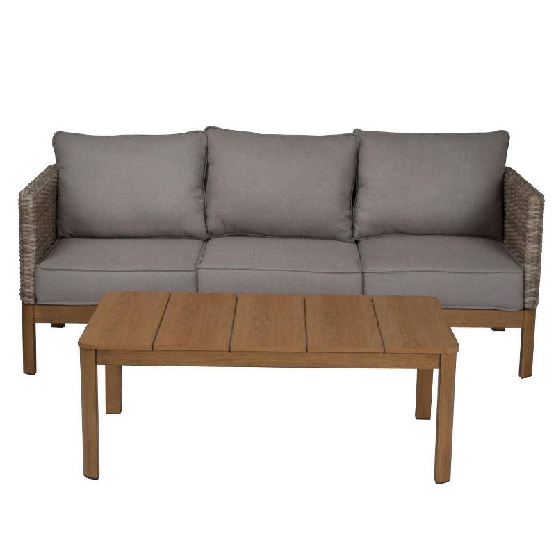 2pc Deep Seating Wicker Patio Sofa and Coffee Table Tan/Gray - Room & Joy
