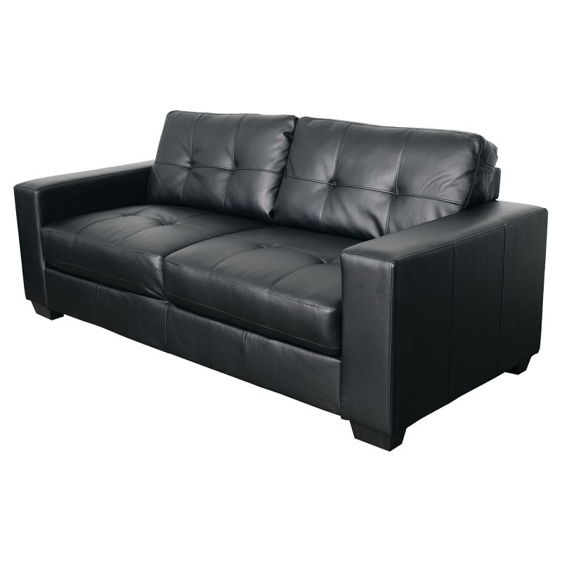 Club Tufted Black Bonded Leather Sofa - CorLiving