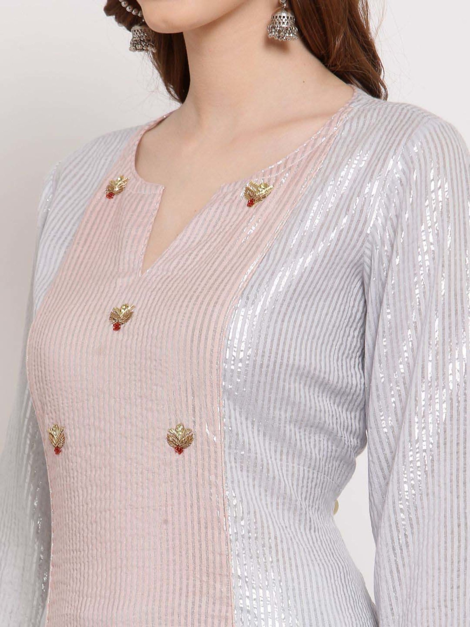 DART STUDIO Blue Cotton Striped Kurta Pant Set