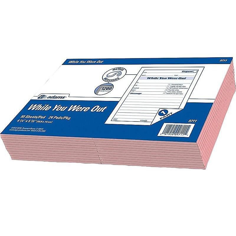 Adams While You Were Out Message Pads 4.25" x 5.5" Pink 50 Sheets/Pad 248963