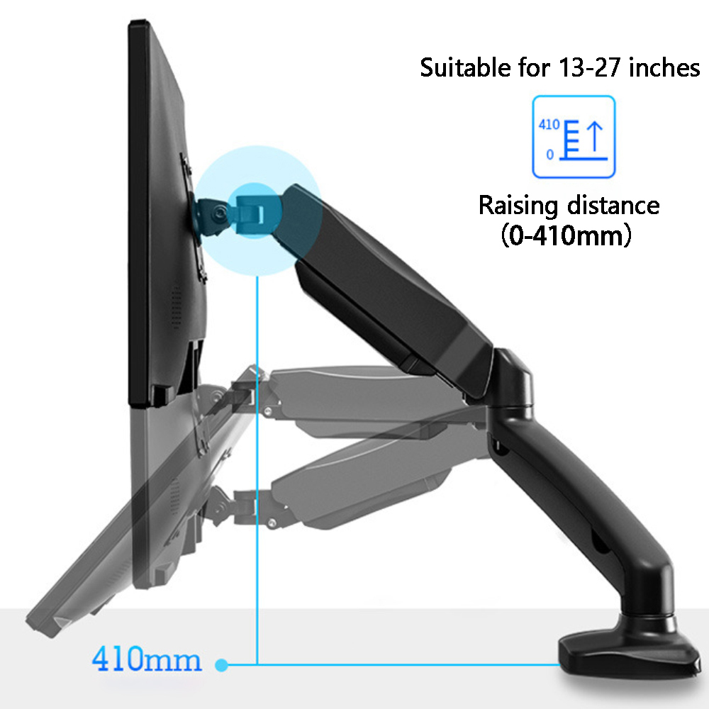 VICABO Single Monitor Arm Full Motion LCD Display Adjustable Gas Spring Desk Mount Stand for Computer Screens 17" to 30", Holds 4.4 to 19.8 lbs, VESA Bracket with Clamp or Grommet Mounting Base