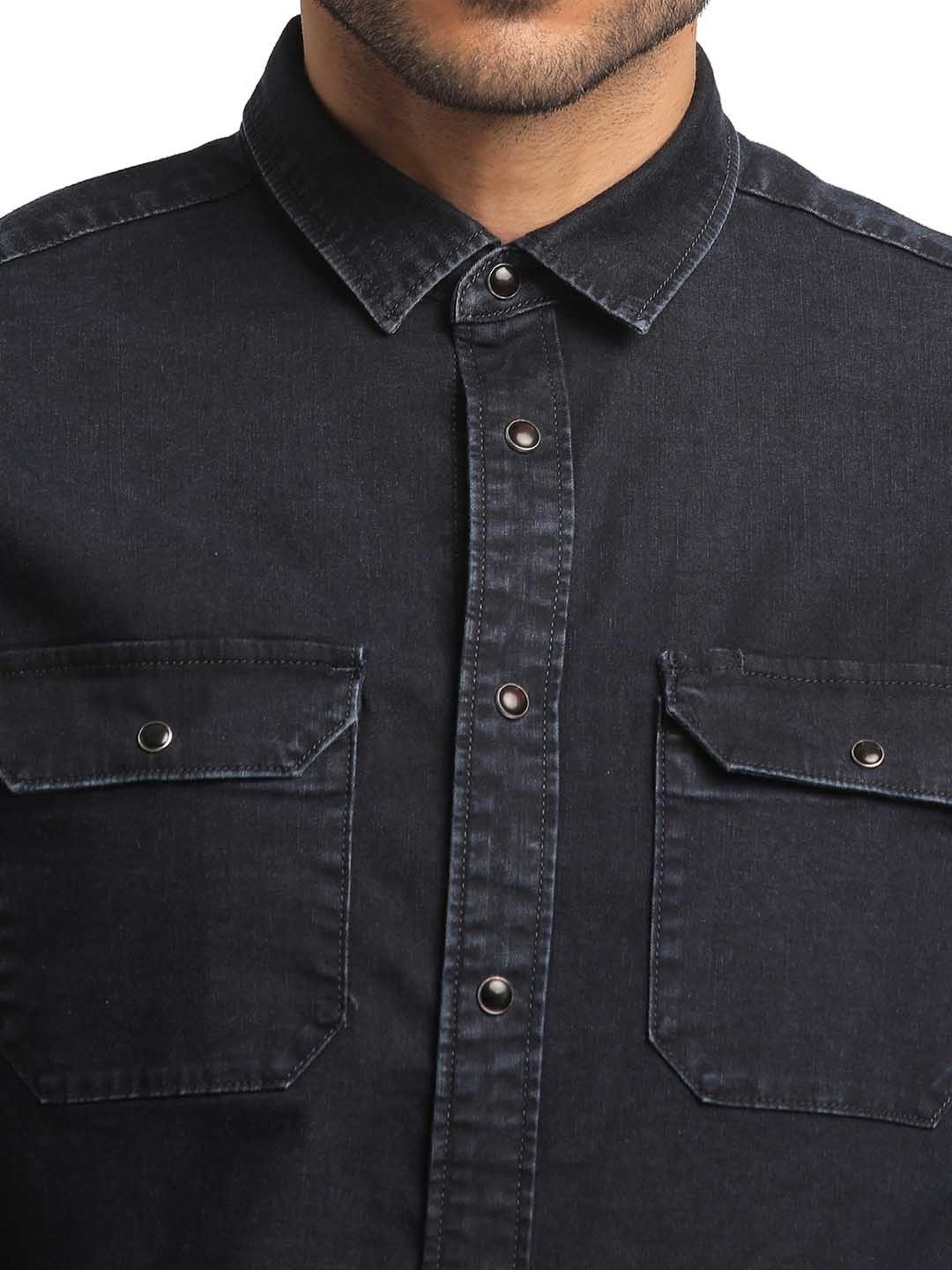 EVERBLUE Dark Blue Regular Fit Shirt