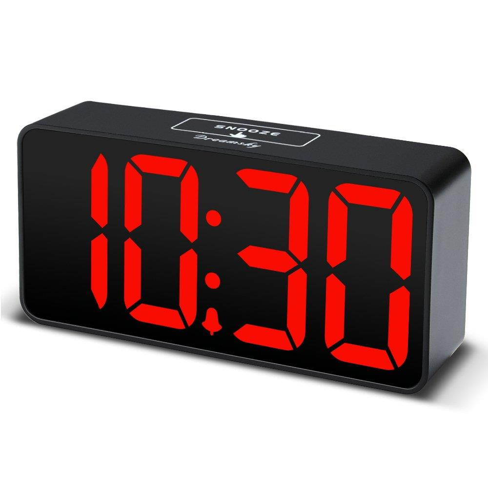 DreamSky Compact Digital Alarm Clock with USB Port for Charging, Adjustable Brightness Dimmer, Bold Digit Display, 12/24Hr, Snooze, Adjustable Alarm Volume, Small Desk Bedroom Bedside Clocks, Red