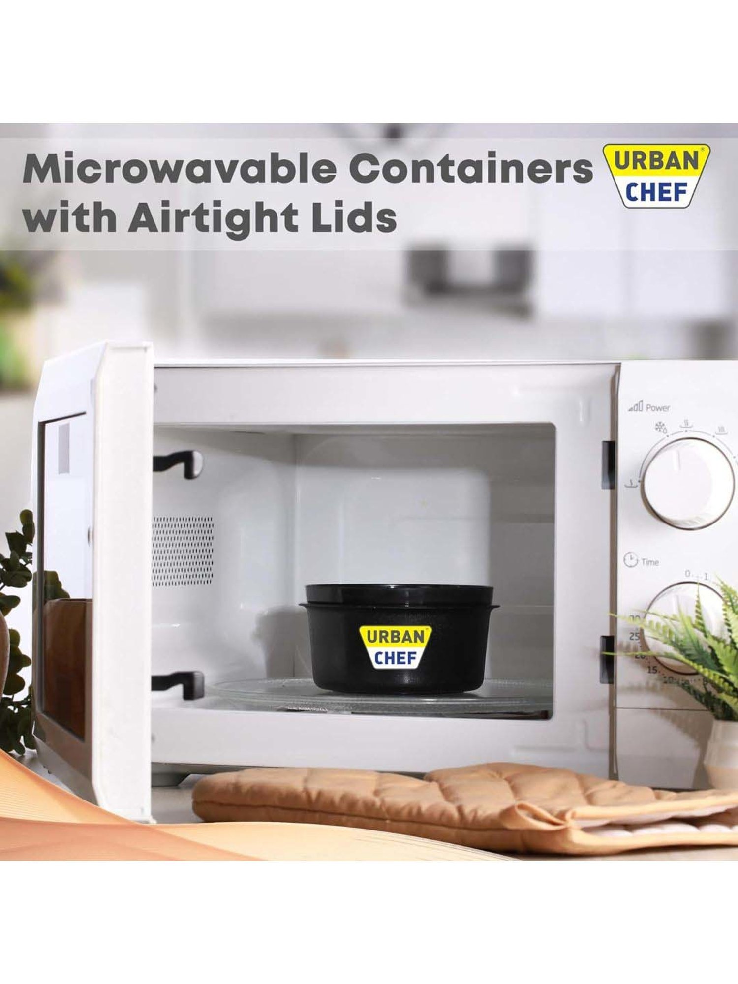 Urban Chef Black Plastic Grande Microwave Safe Lunch Box Containers - Set of 2