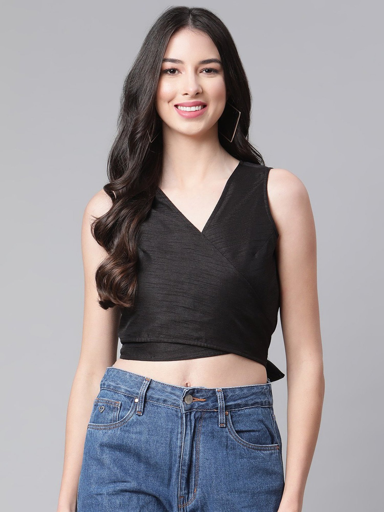 Cottinfab Black V-Neck Silk Blend Top