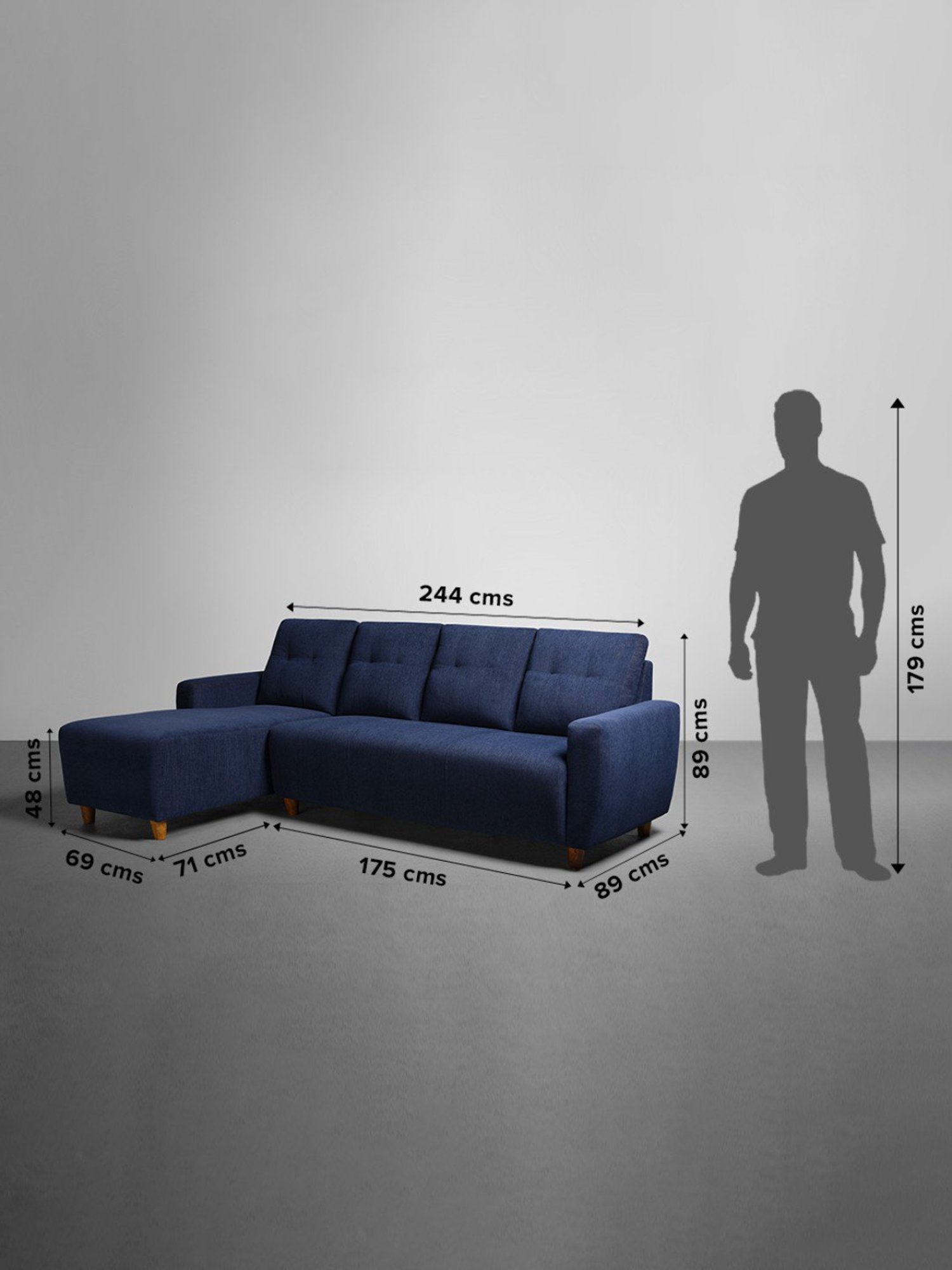 Sleepyhead Yolo Berry Blue Fabric 3 Seater LHS L Shape Sofa Set