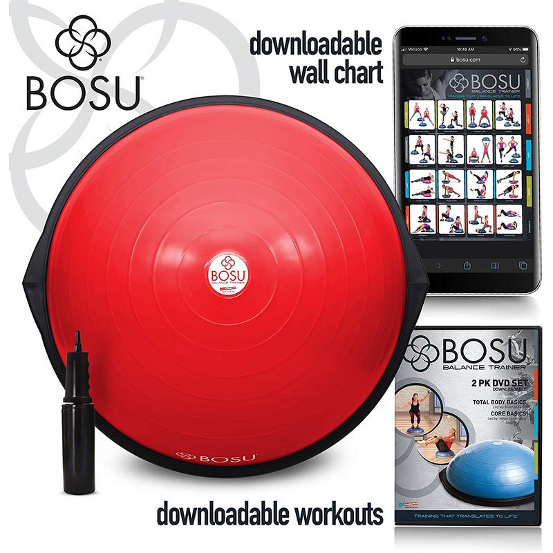 Bosu 72-10850 Home Gym Equipment The Original Balance Trainer 65 cm Diameter, Red and Black