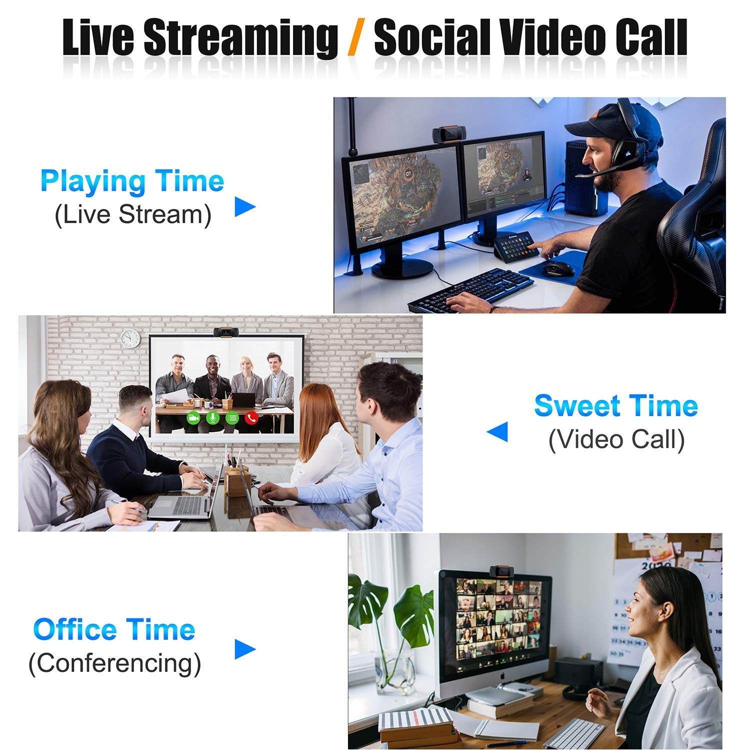 USB Webcam with Microphone, Webcam with Microphone for Desktop, HD Webcam 1080p with a Microphone for YouTube/Online Conferencing/Gaming Live Streaming/Online Classes