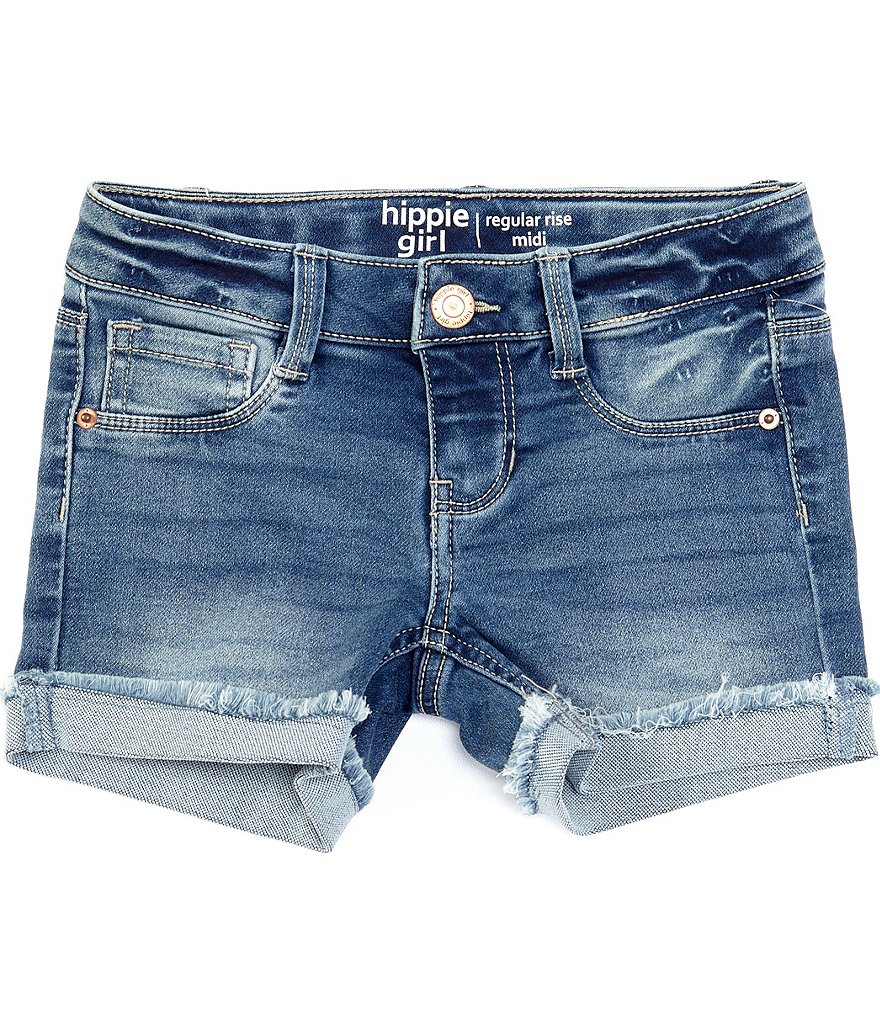 Hippie Girl Little Girls 4-6X Roll-Cuff Midi Denim Shorts
