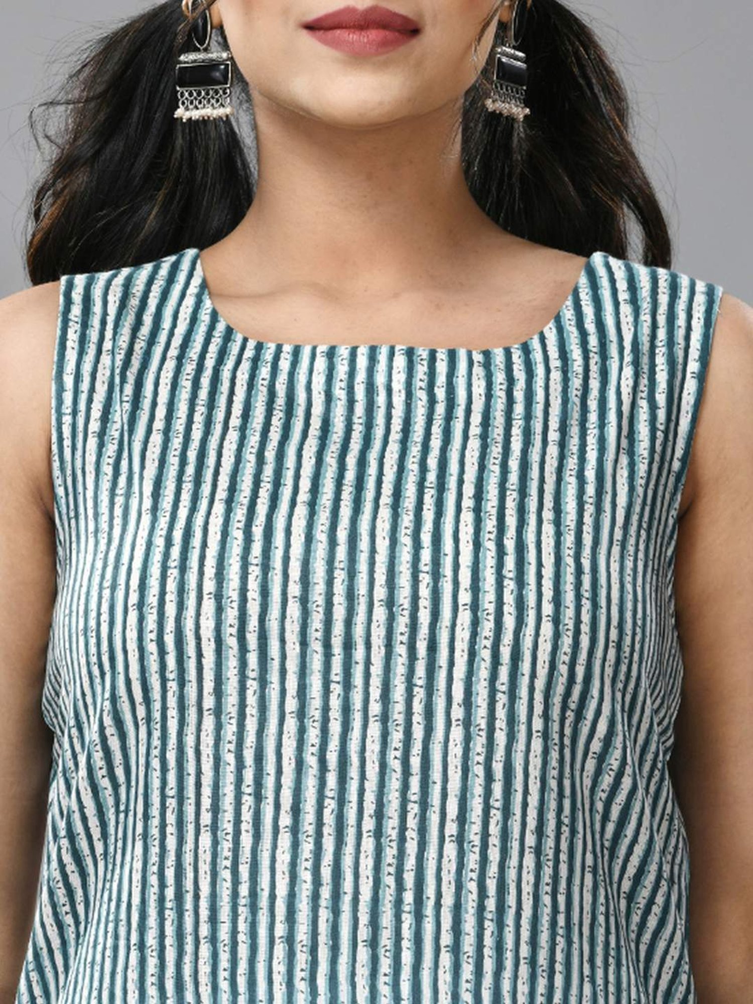 CHARUKRITI Blue & White Cotton Printed Kurta Palazzo Set