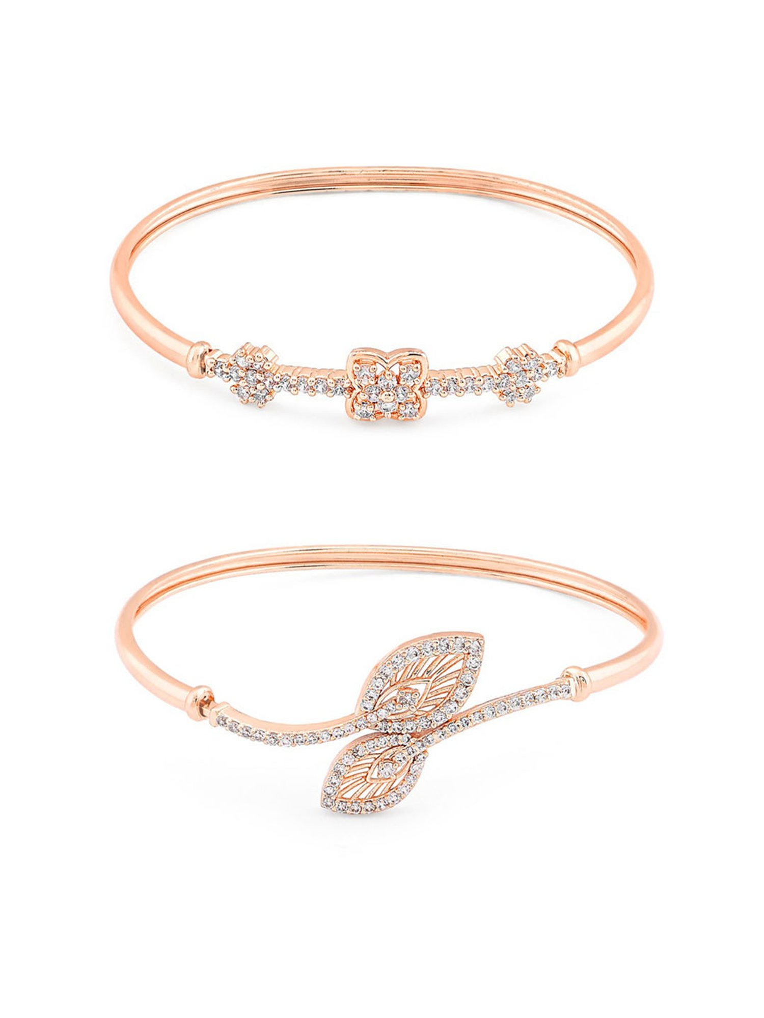 Zaveri Pearls Set of 2 Rose Gold Cubic Zirconia Brass Kada Bracelets-ZPFK13385