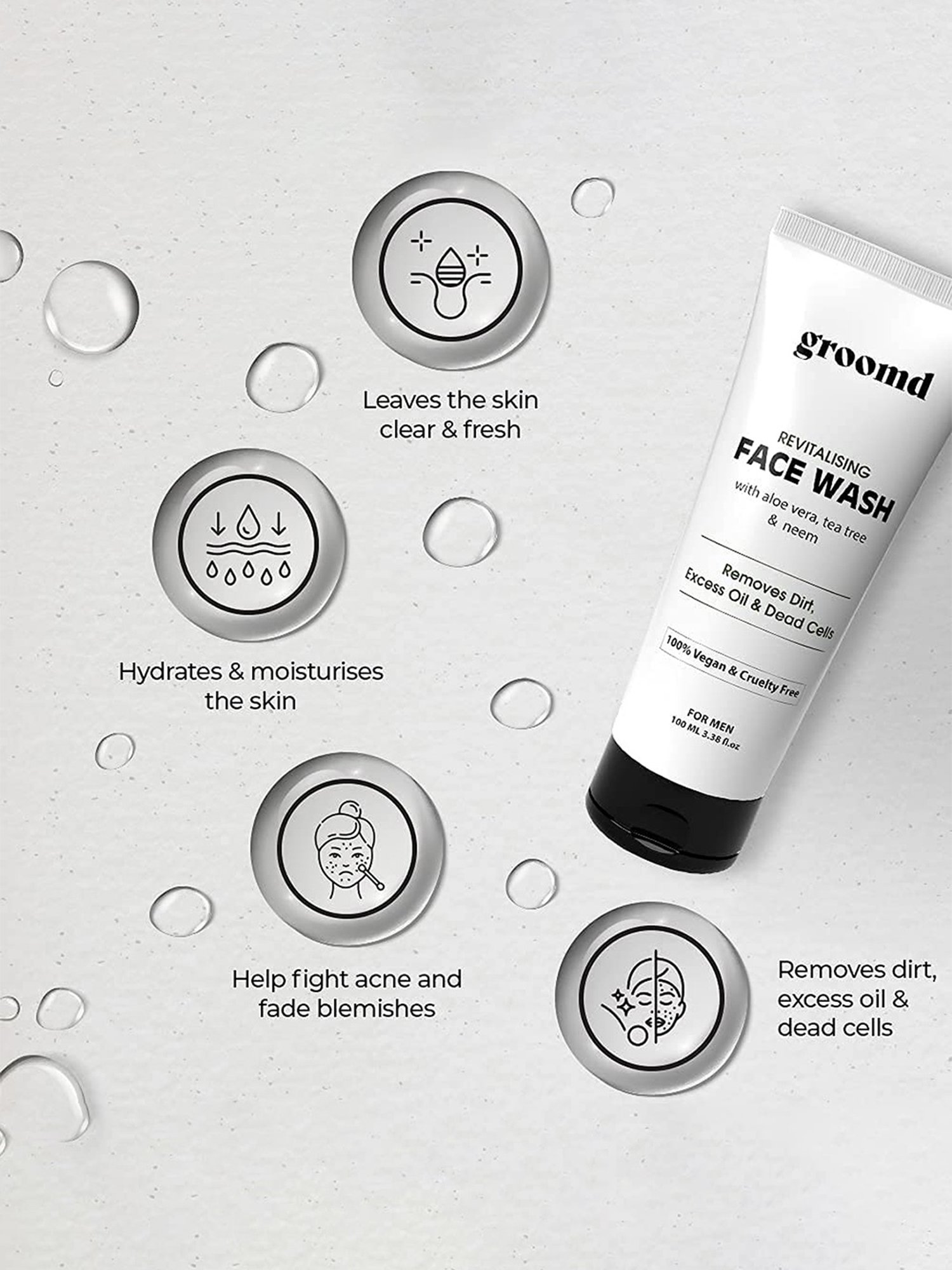 Groomd Face Wash with Aloe Vera, Tea Tree & Neem - Removes Dirt, Excess Oil & Dead Cells  (100 ml)