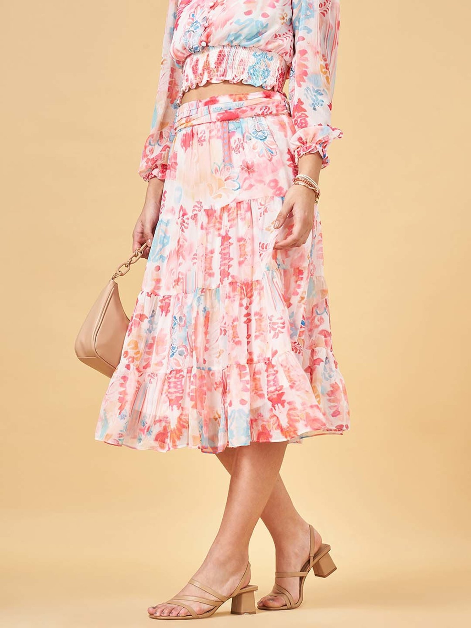 Honey by Pantaloons Pink Printed A-Line Skirt