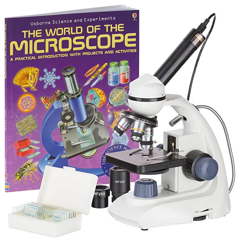 M170C-PB10-WM-E 40X-1000X Dual LED Solid-Metal Portable Compound Microscope with Camera