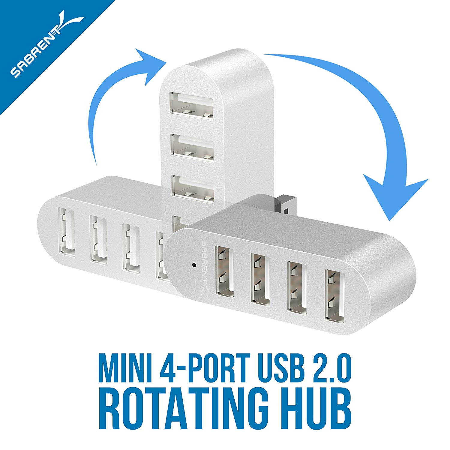 Sabrent Premium 4 Port Aluminum Mini USB 2.0 Hub [90&deg;/180&deg; Degree Rotatable] (HB-UMMC)