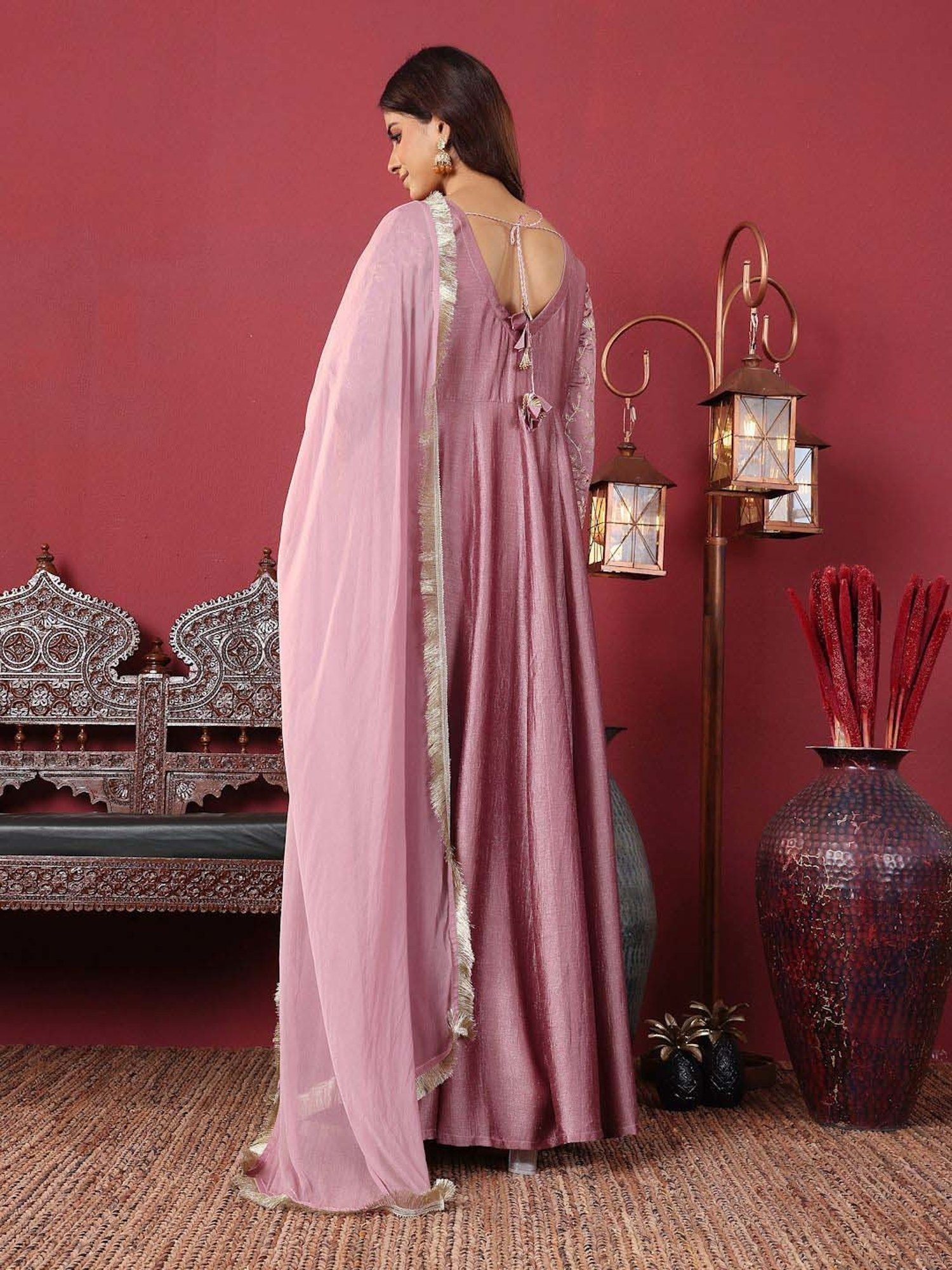 Varanga Mauve Embroidered Anarkali Kurta with Dupatta