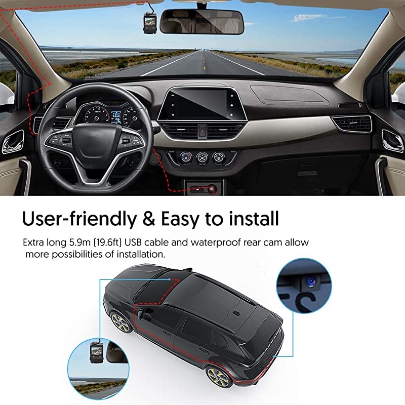 Dash Cam Front and Rear  Dual Dash Camera for Cars 1080P Mini DVR Car Driving Recorder with Parking Monitor, Motion Detection, Loop Recording, Super Night Vision(CR600)