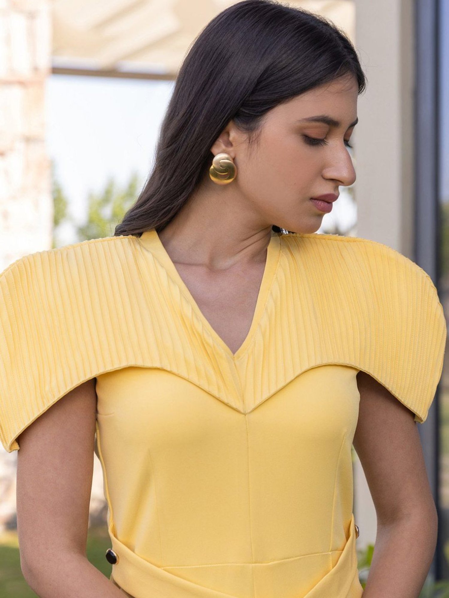 BInfinite Yellow Daffodil Pintex Jumpsuit