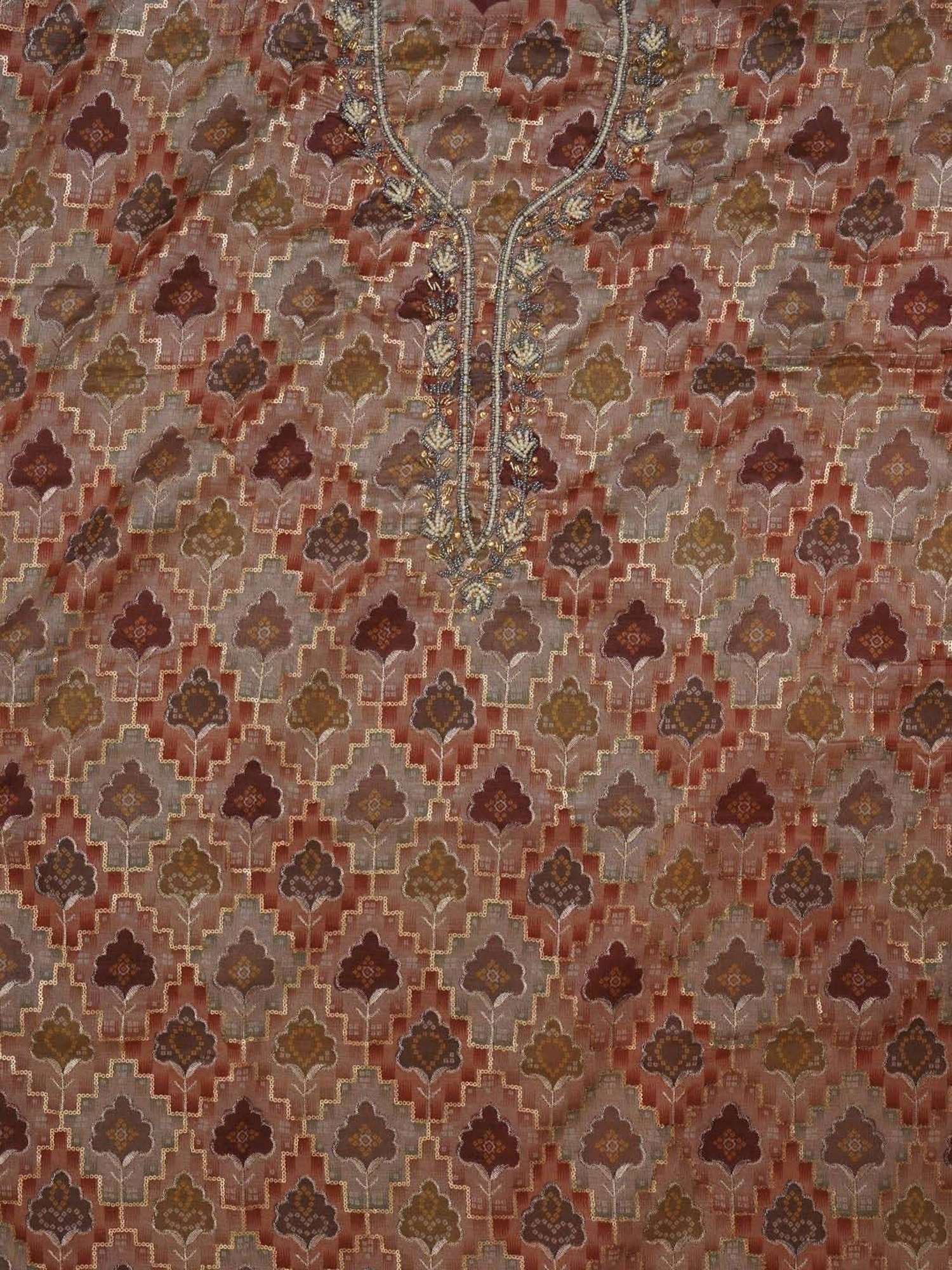 Jaipur Kurti Rust Embroidered Unstitched Dress Material