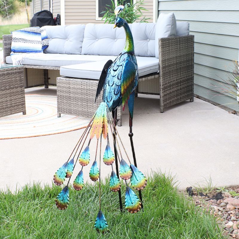 Sunnydaze Metal Peacock Outdoor Garden Yard Art Statue Sculpture - 34"