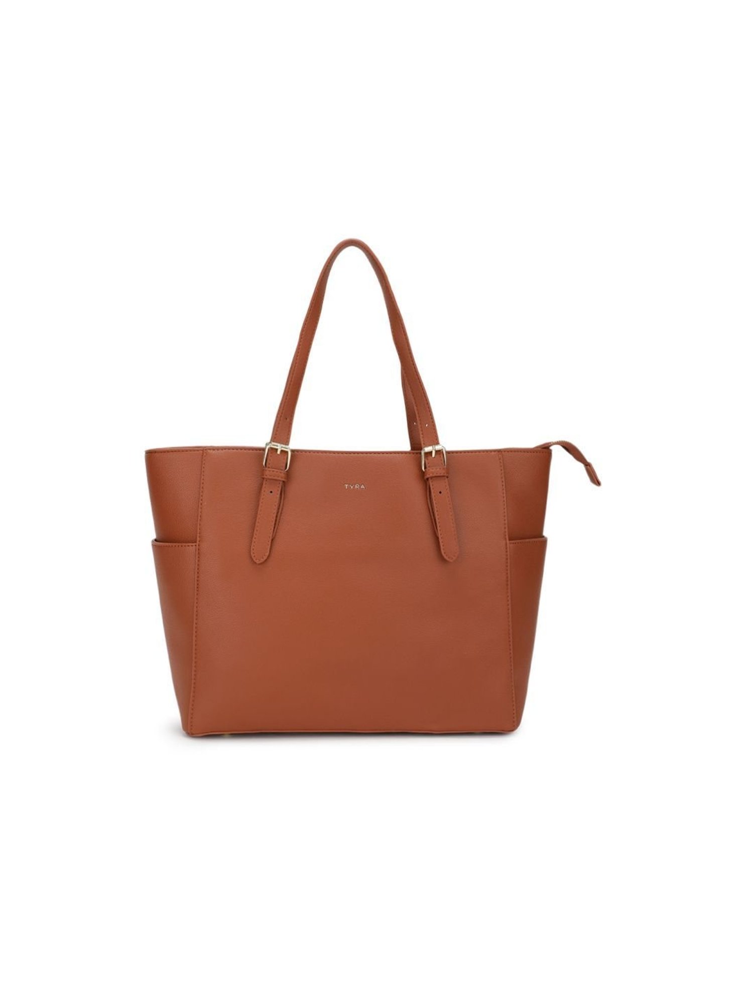 Tyra Liana Tan Solid Faux Leather Tote Handbag